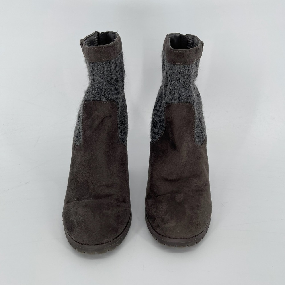 Juicy Couture Women's Y2K Brown Lupia Grey Knit Panel Heeled Ankle Boots Size 8M